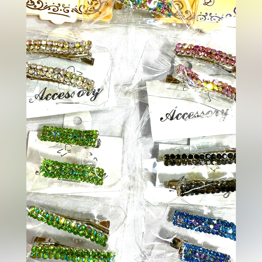Set of 7 Pairs Barrets Colorful Rhinestone Hair Clips Set